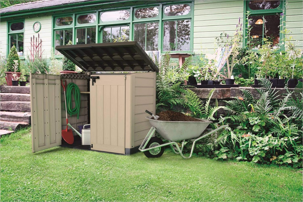 Keter Sio Max - Armário de Jardim Exterior, Capacidade 1200L, Cor Castanho-acinzentado/Bege, 145,5 x 125 x 82 cm
