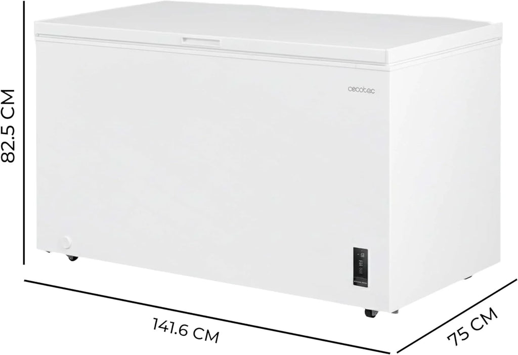 Cecotec Congelador Horizontal 418L Bolero CoolMarket Chest 418P Branco. Cesto com Alças, Controlo Eletrónico LED, Rodas, Baixo Consumo, UltraContact D-Cool, Função Dupla, Porta ZeroG, Congelamento Rápido