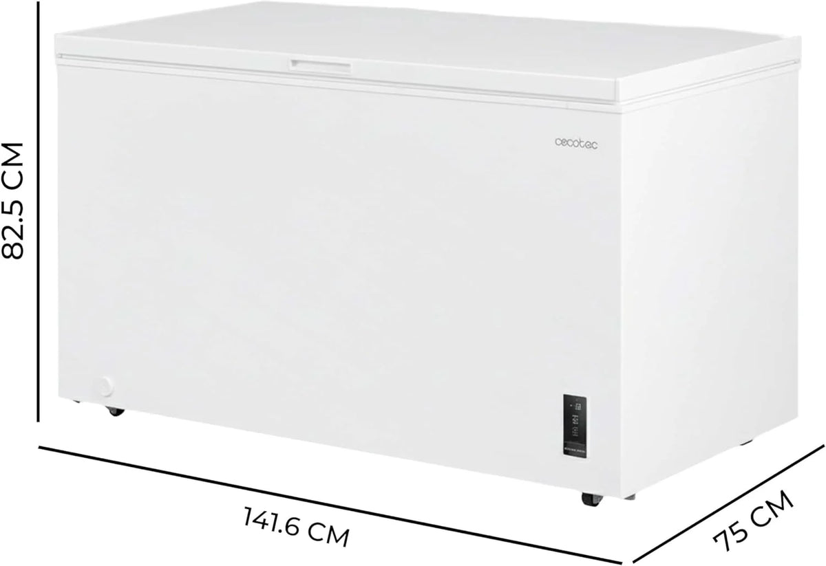 Cecotec Congelador Horizontal 418L Bolero CoolMarket Chest 418P Branco. Cesto com Alças, Controlo Eletrónico LED, Rodas, Baixo Consumo, UltraContact D-Cool, Função Dupla, Porta ZeroG, Congelamento Rápido