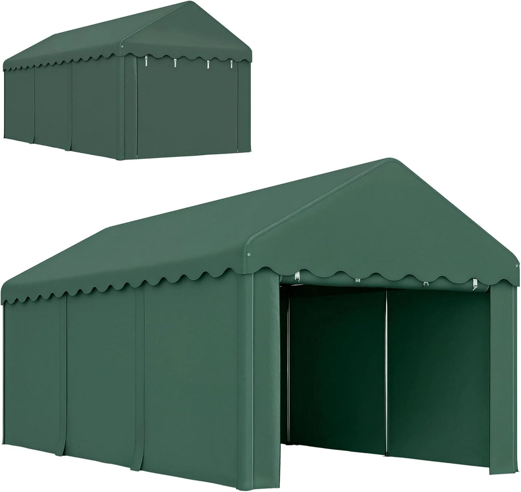 Outsunny Garagem Barraca 6x3m Garagem Externa para Carro Impermeável Garagem Portátil Anti-UV com Paredes Laterais Removíveis e 2 Portas com Zíper Verde