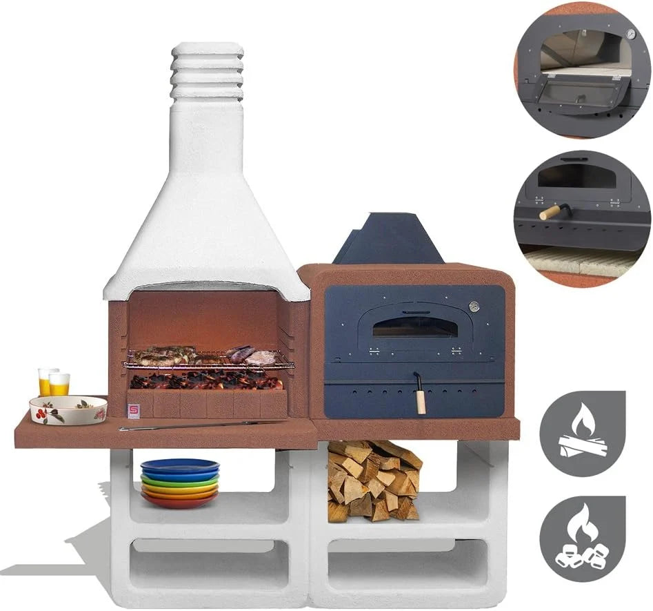 Churrasqueira de jardim Sarom Portofino com chaminé e forno em aço inoxidável