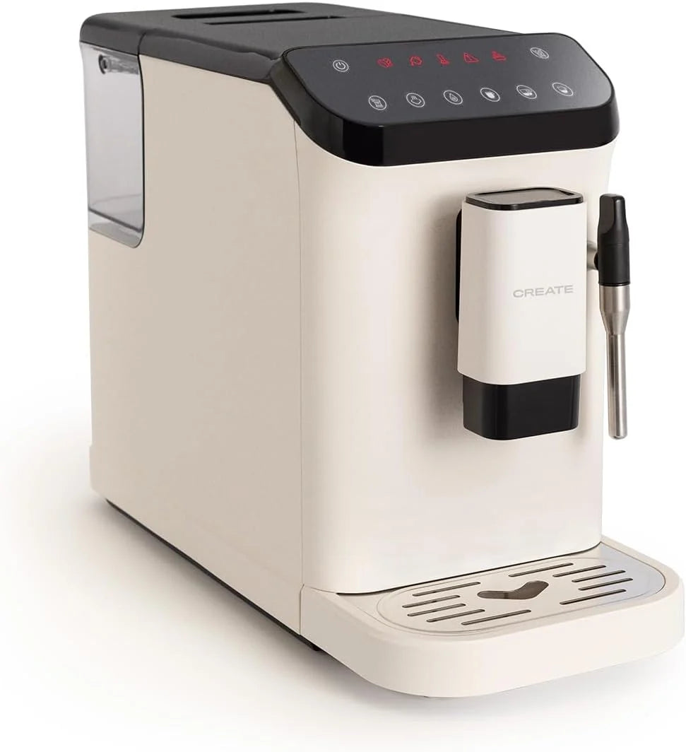 CRIAR / THERA MATIC TOUCH/Máquina de café superautomática branco sujo / 20 bar, tanque de 1,5l, recipiente para grãos de café de 180g, bico vaporizador, painel de controle tátil, função de autolimpeza, 1350W
