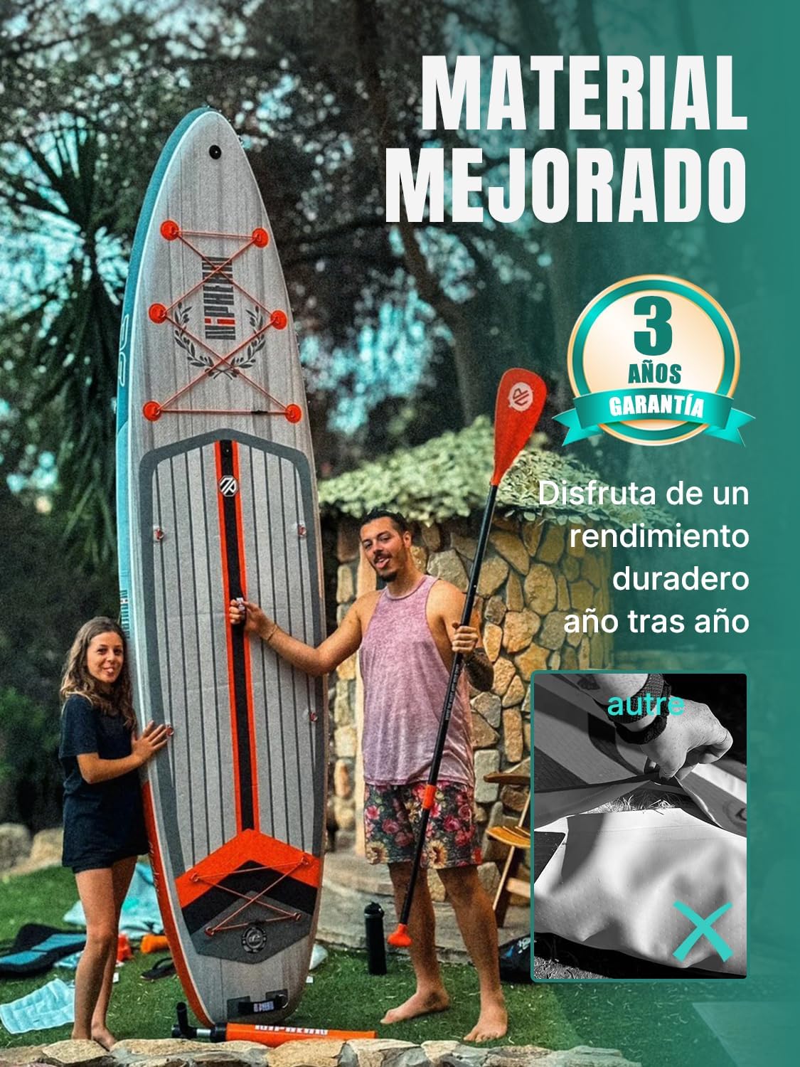 Niphean (Extra Grande) Prancha Inflável de Paddle Surf para 2+1 Pessoas/Família, Prancha de Paddle Surf com Quilha Balanceada (Adequada para Iniciantes), Capa Impermeável, Prancha de Sup para Adultos, Presente
