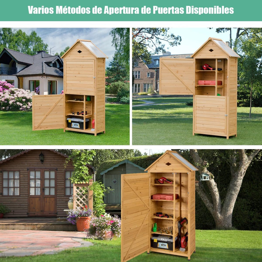 COSTWAY Galpão de Armazenamento de Madeira para Jardim, Armário de Jardim de Madeira com 5 Prateleiras e 2 Portas Trancáveis, Caixa de Ferramentas de Jardim com Telhado Impermeável para Jardim, Varanda e Terraço (70x45x160cm)