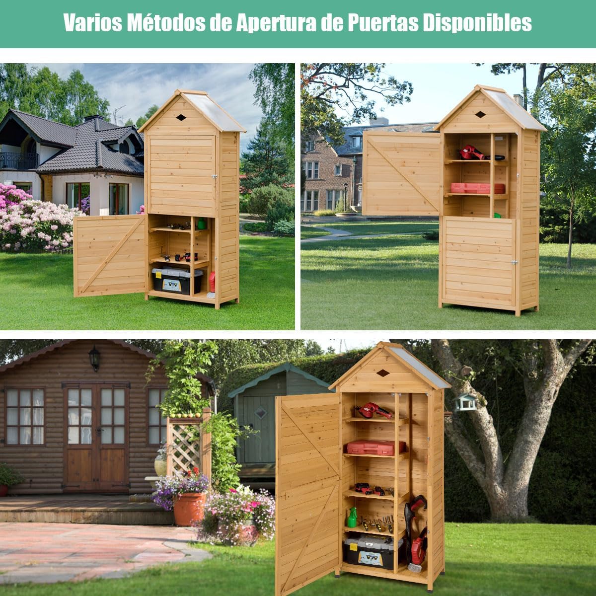 COSTWAY Galpão de Armazenamento de Madeira para Jardim, Armário de Jardim de Madeira com 5 Prateleiras e 2 Portas Trancáveis, Caixa de Ferramentas de Jardim com Telhado Impermeável para Jardim, Varanda e Terraço (70x45x160cm)