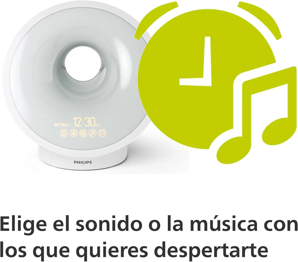 Philips Wake-up Light HF3651/01 Despertador com Luz Natural, Várias Luzes e Sons, Luz Noturna e Rádio FM, com Carregador para Celular, Plástico, Branco, 12 x 19 x 19 cm, 1 kg