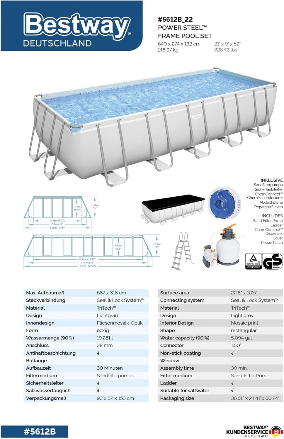 Bestway Piscina Desmontável 732x366x132 cm 56475