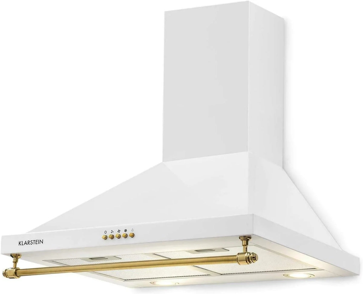 Klarstein Montblanc - Coifa de Parede 60 cm, 3 Níveis de Potência, Sucção de 610 m³/h, Potência de 165W, Kit de Montagem Incluso, Exaustor com Saída de Ar, Filtro de Alumínio, LED, Branco