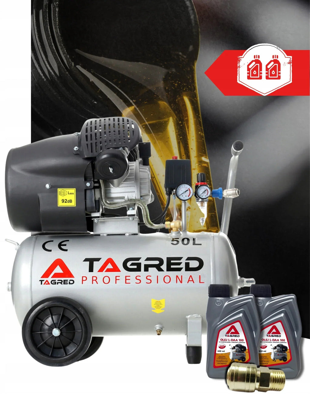 COMPRESSOR DE AR TAGRED 50L V2 SEPARADOR KIT + Óleo ALTA QUALIDADE