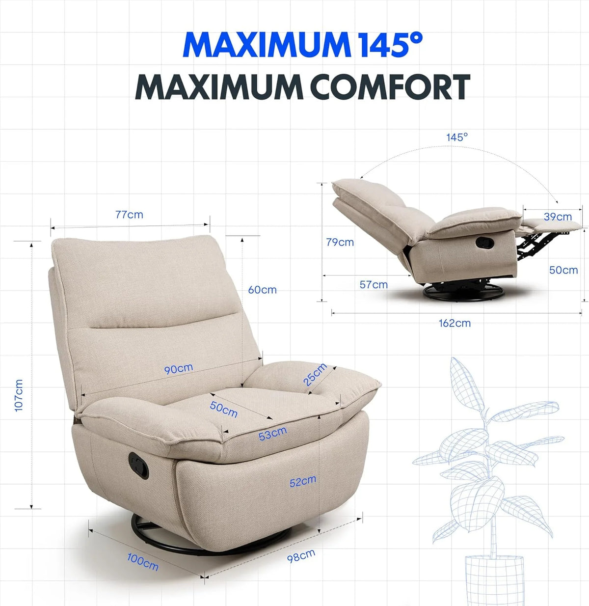 FLEXISPOT XC6 Poltrona Reclinável, Sofá Giratório com Função Balanço, Poltrona de TV com Encosto Ajustável, Poltrona para Quarto, Sala e Home Theater (Beige)