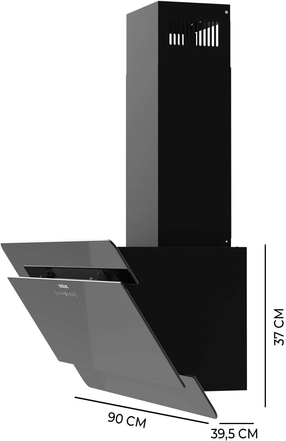 Cecotec Coifa Decorativa 90 cm Flux Dt 908000 Glass Black A++. Vidro Preto, 800m³/h de Potência, Motor 210W, A++, Controle Touch, 3 Níveis + Booster, Controle por Movimento de Mão