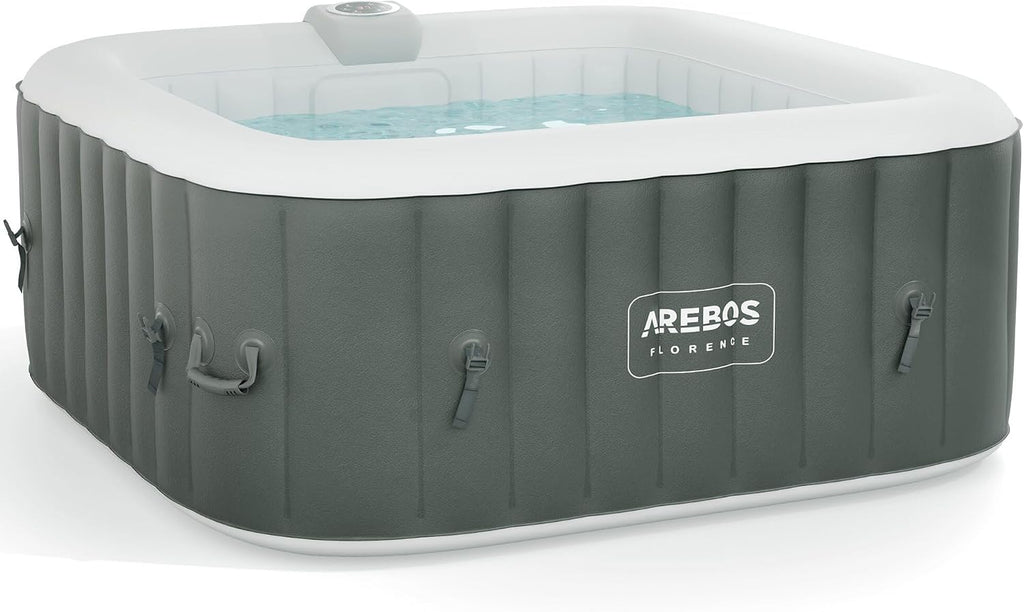 Arebos Inflável | Hidromassagem Pura | | 4 Pessoas | 130 Jatos de Massagem | Spa Bem-estar Aquecimento | 550 Litros | com Cobertura | Massagem Bubble Spa & Wellness