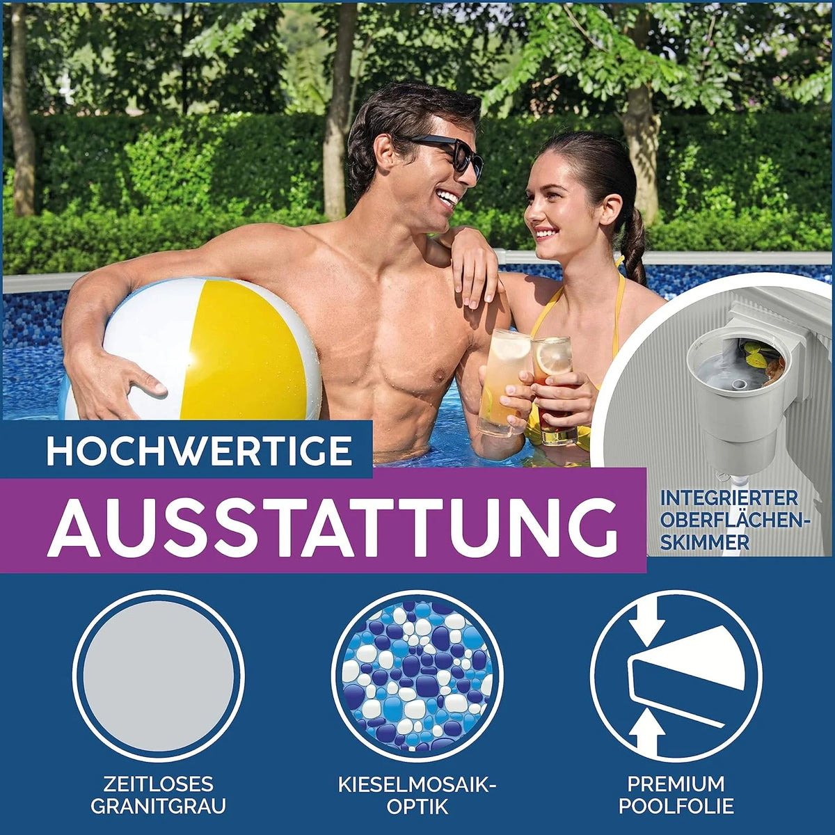 Bestway Hydrium - Piscina de Parede de Aço com Filtro de Areia, diâmetro de 300 x 120 cm, Cinza, Redonda
