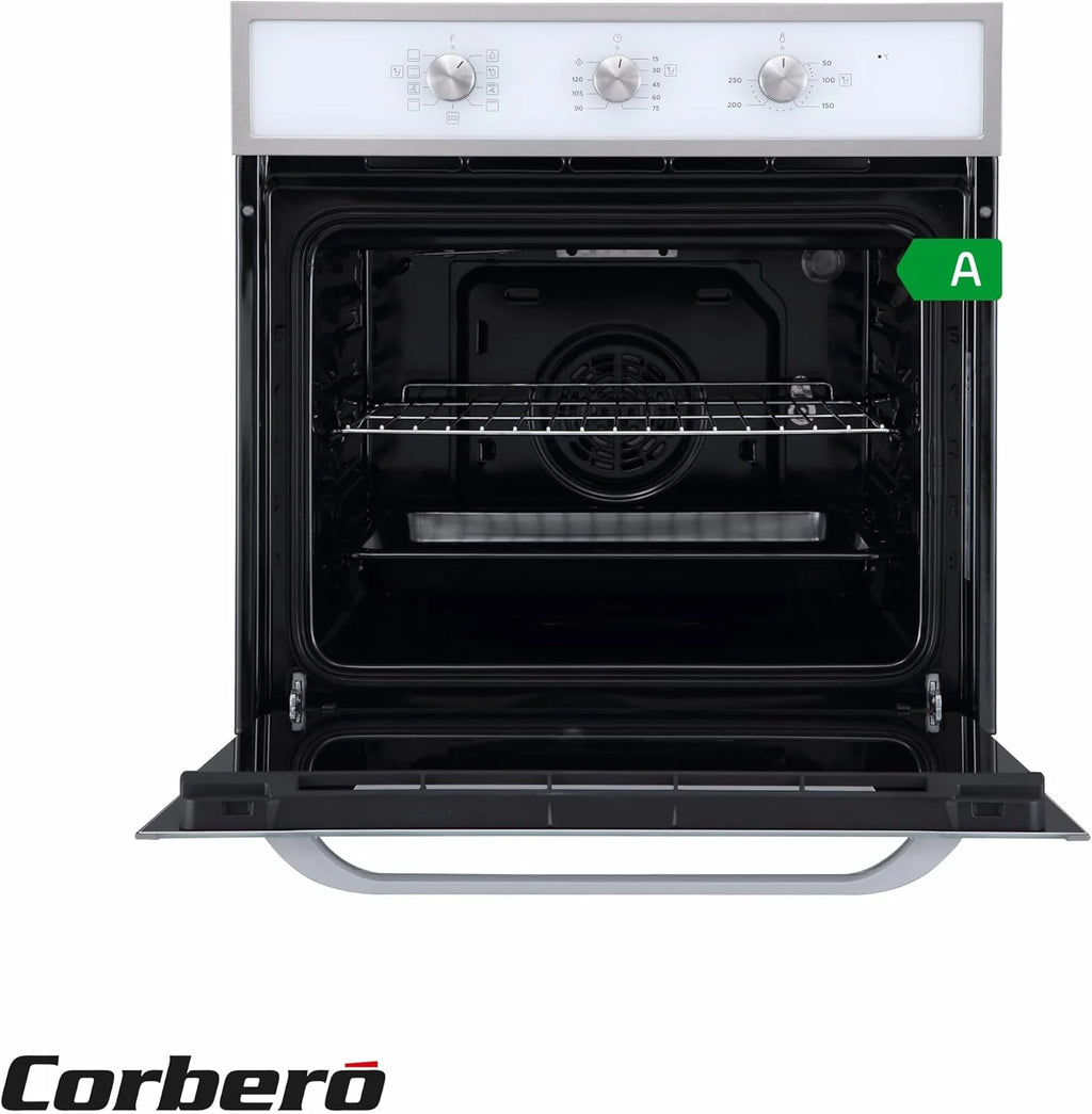 Corbero - Forno Multifunção Hidrolítico 65L | CCHM703W | Limpeza Hidrólise | 8 Programas | (L)59.5 x (A)59.5x57.5 (P) cm | Luz Interior | Porta Vidro Duplo | 3000W Potência | Branco perfil inox