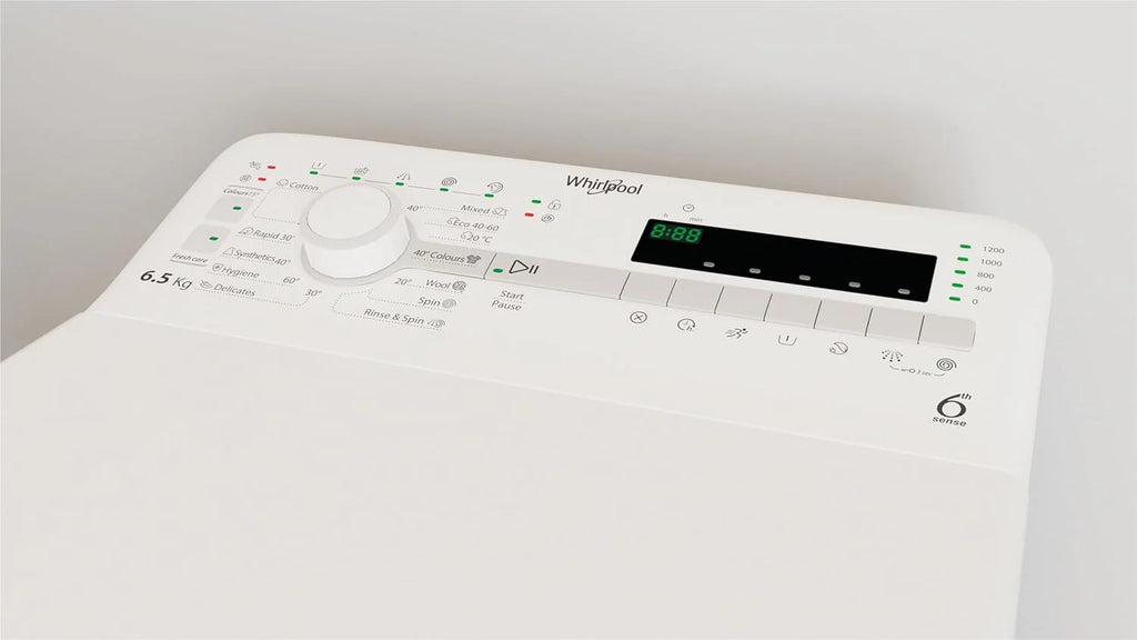 Whirlpool - Lavadora de roupa de carregamento superior 6.5 kg TDLR 65230SS EU/N branca, 1200 rpm, tecnologia 6th sense e Freshcare, motor universal, eficiência NEL D