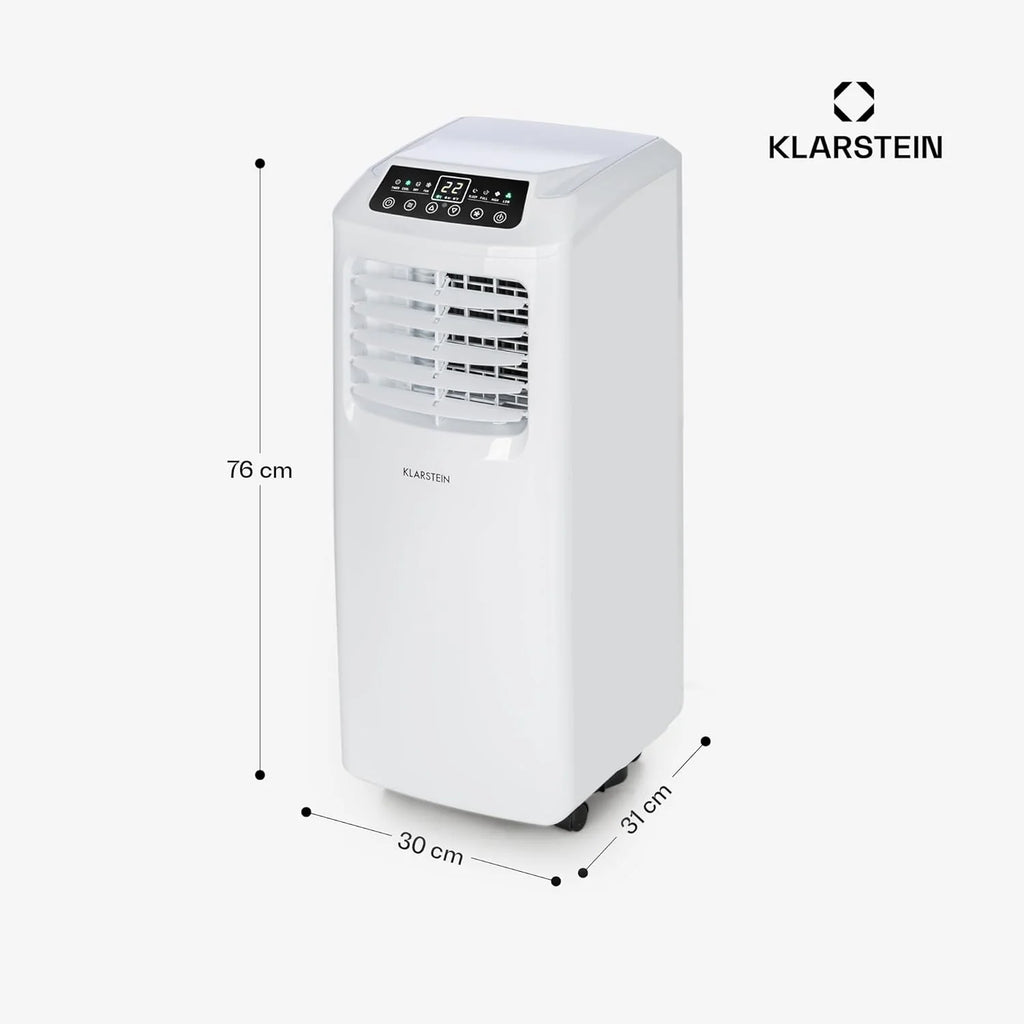 Klarstein Ar Condicionado Portátil e Silencioso, Resfriador de Ar 4 em 1 para Casas e Escritórios com Modo Noturno, com Controle Remoto e Desumidificador, Ar Condicionado de Baixo Consumo 7.000 BTU Branco