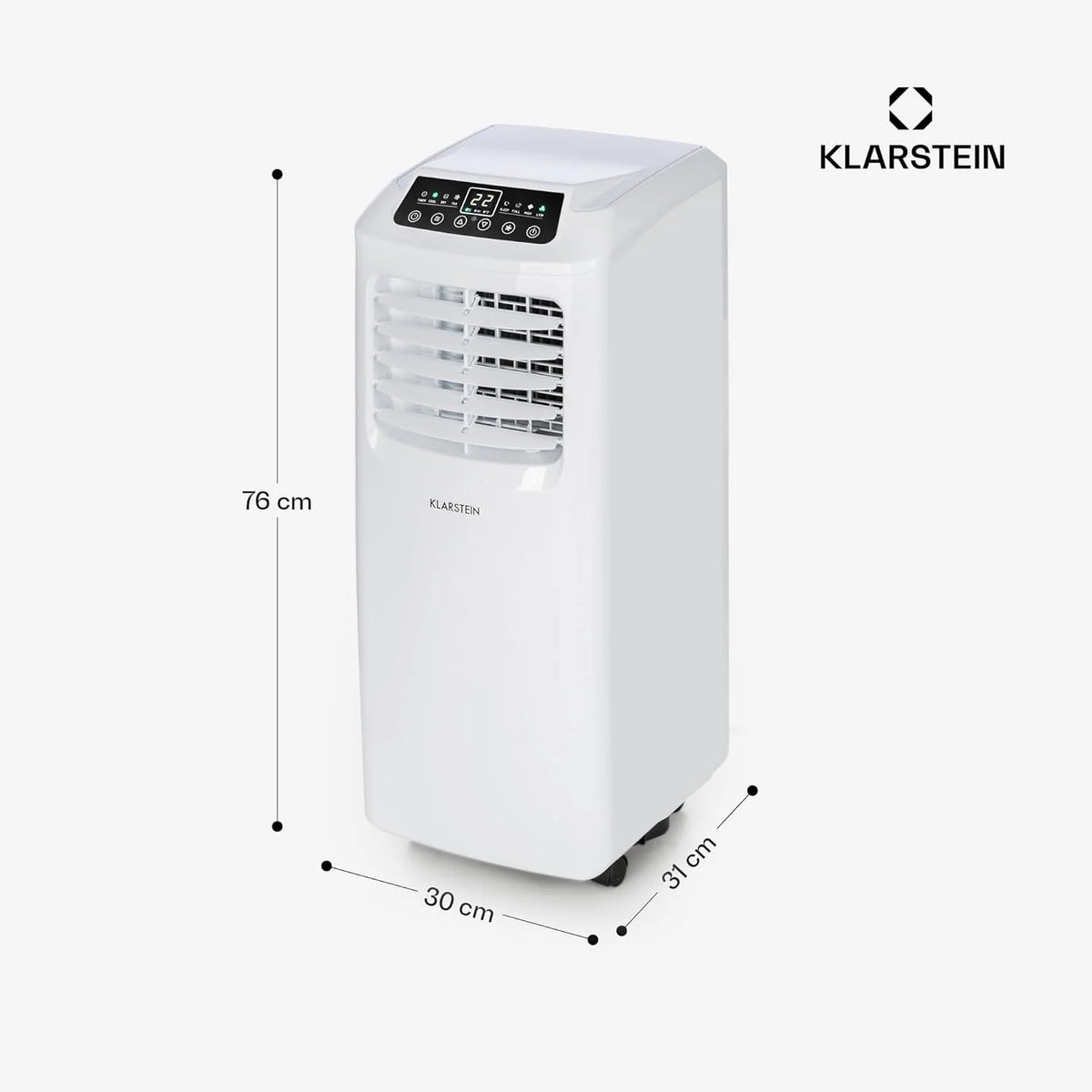 Klarstein Ar Condicionado Portátil e Silencioso, Resfriador de Ar 4 em 1 para Casas e Escritórios com Modo Noturno, com Controle Remoto e Desumidificador, Ar Condicionado de Baixo Consumo 7.000 BTU Branco