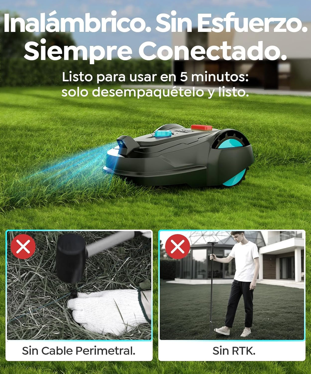 M800Plus Robô Cortador de Grama sem Fio, 800 m², Posicionamento GPS + Visão IA, Robô Cortador de Grama Sem Fio, Modo de Corte em U, Detecção de 150 Obstáculos, Carregamento Automático, App