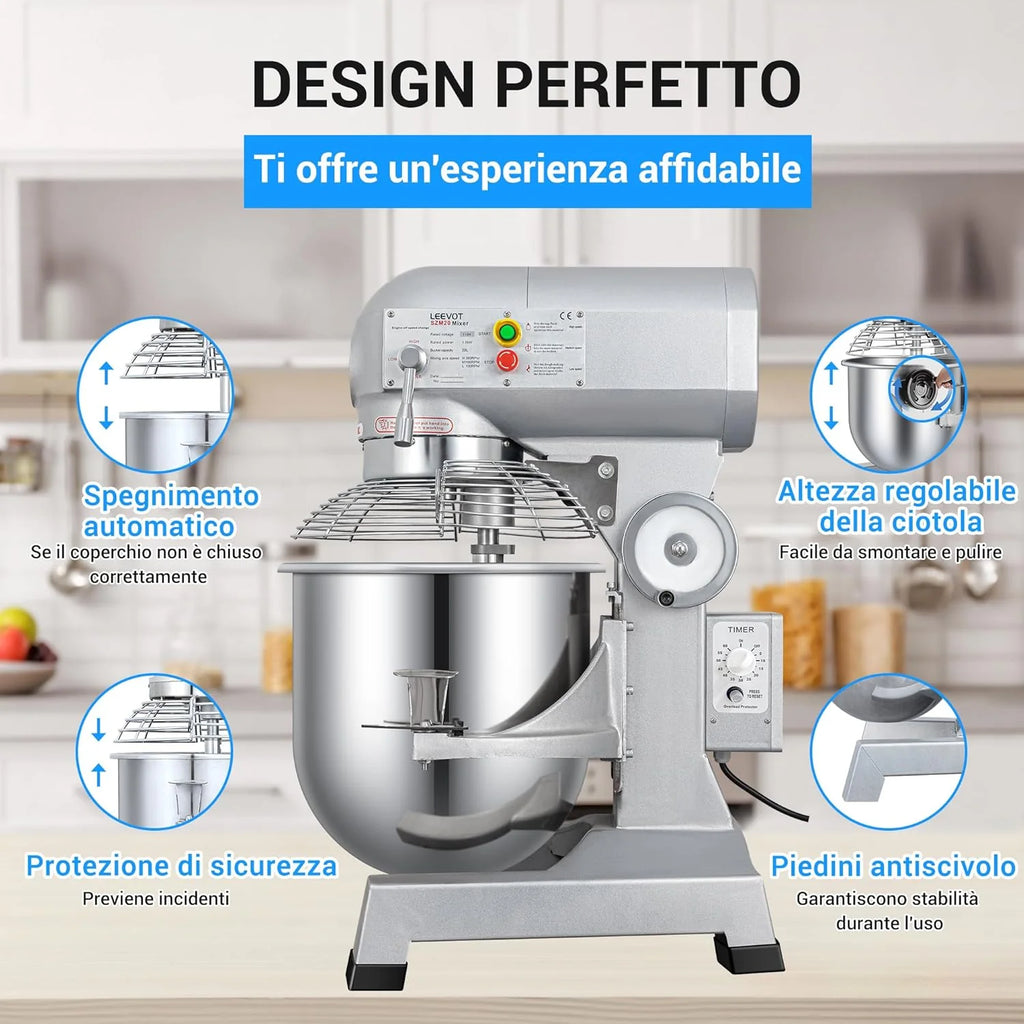 Amassadeira planetária comercial (1, Versão com temporizador 20L)