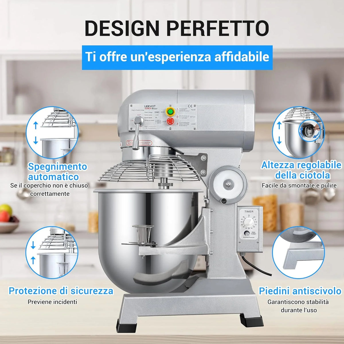 Amassadeira planetária comercial (1, Versão com temporizador 20L)