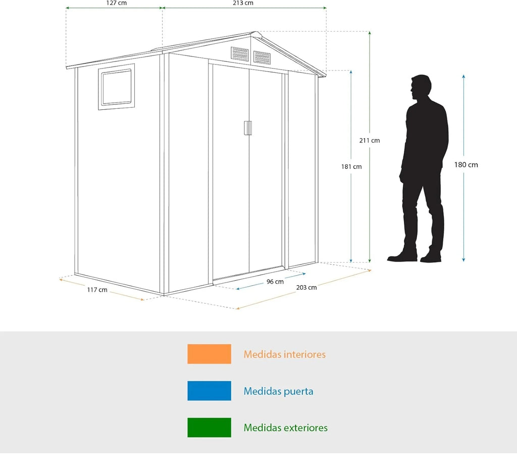 Gardiun Caseta Metálica Surrey 2,71 m2 Exterior 213x127x211 cm de Aço com Janela Lateral e Efeito Madeira