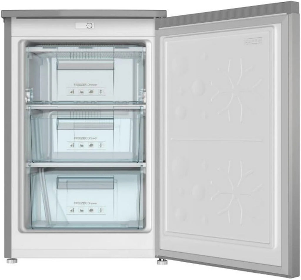 INFINITON CV-A85I - Congelador vertical, 80 litros, 85 cm, 3 gavetas, Controle de temperatura, Porta reversível, Regulagem de altura, E, Inox