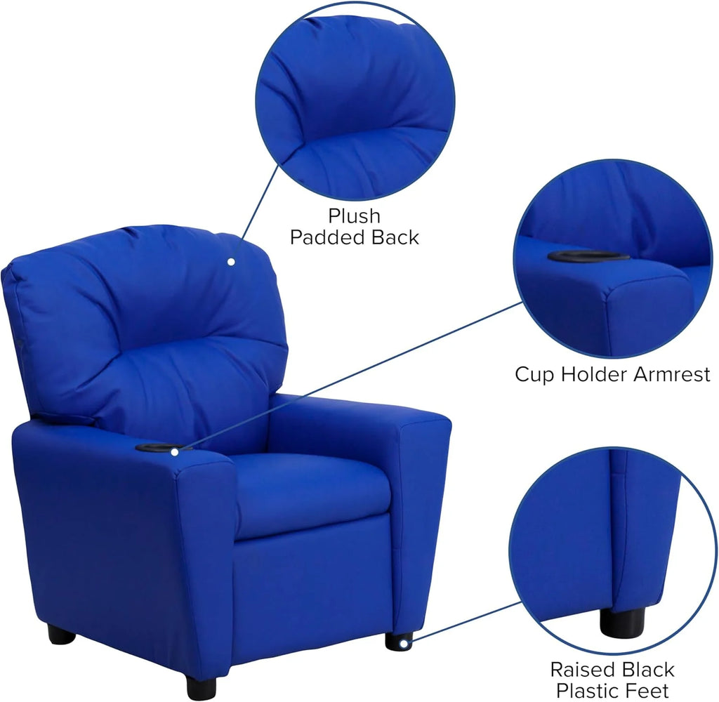 Poltrona Reclinável Infantil Contemporânea Flash Furniture com Porta-Copos, Madeira, Vinil Bege, 66,04 x 53,34 x 53,34 cm