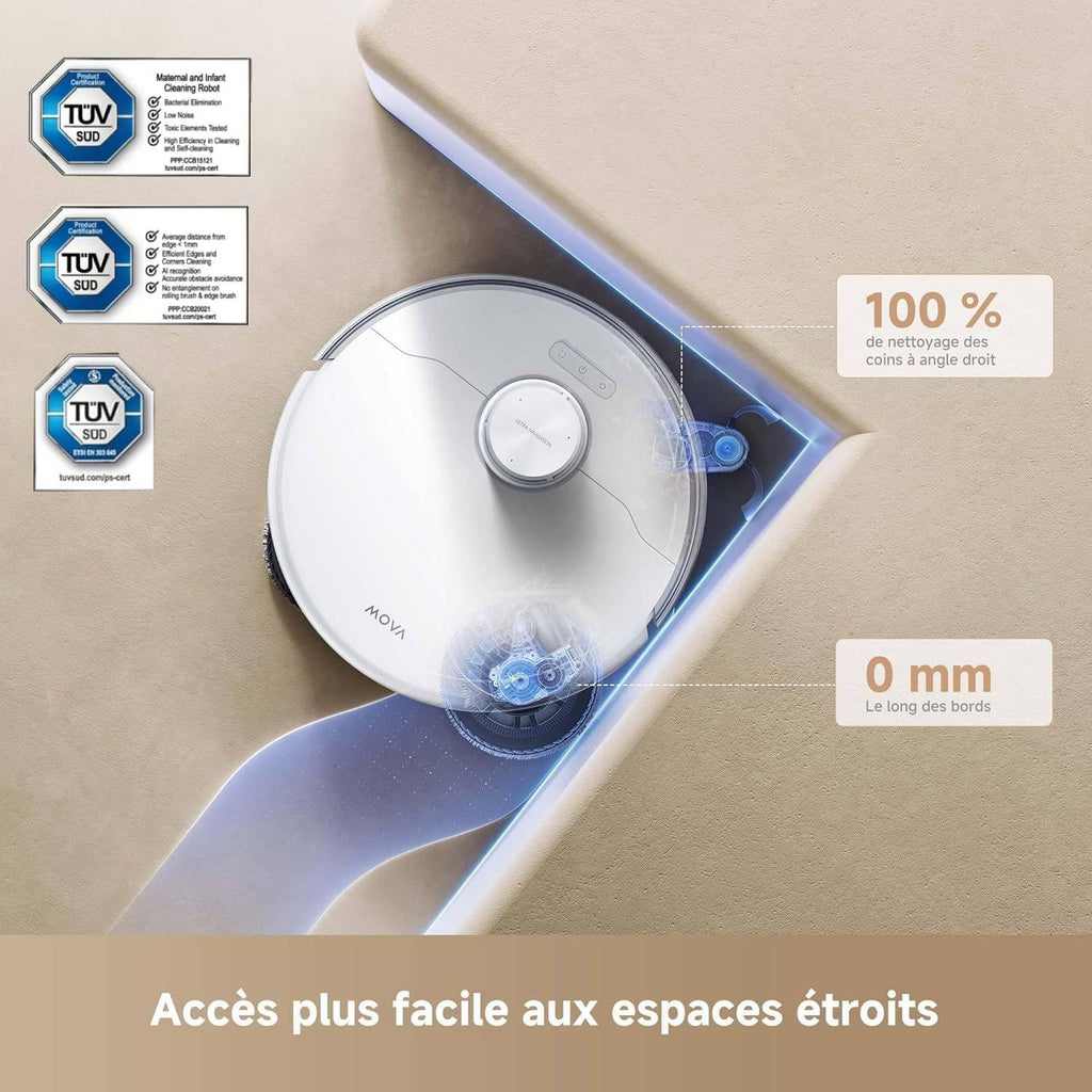 Mova P50Pro Ultra Robô Mopa e Aspirador de Pó, 19.000 Pa, Autodescarga e Autolimpeza com Água Quente a 75°C, Mopa Extensível, Navegação LDS+IA RGB, Evita Obstáculos, Ideal para Pelos de Animais e Tapetes