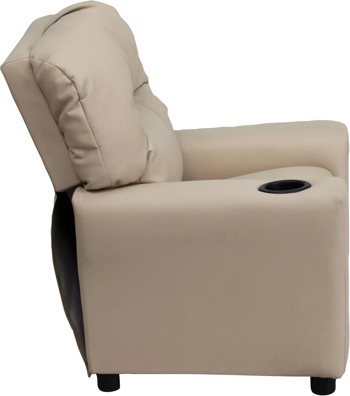 Poltrona Reclinável Infantil Contemporânea Flash Furniture com Porta-Copos, Madeira, Vinil Bege, 66,04 x 53,34 x 53,34 cm
