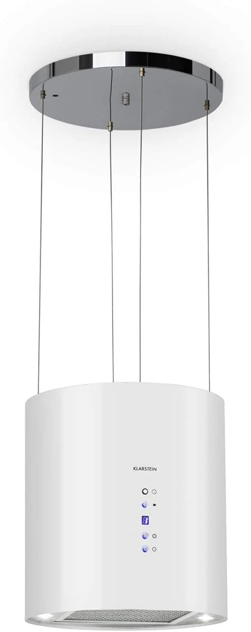 Klarstein Barett - Coifa de Parede, Ø 35 cm, Potência de 190 W, Ventilação Máxima de 590 m³/h, 3 Níveis de Potência, Classe de Eficiência Energética B, Iluminação LED, Aço Inoxidável Escovado, Branco