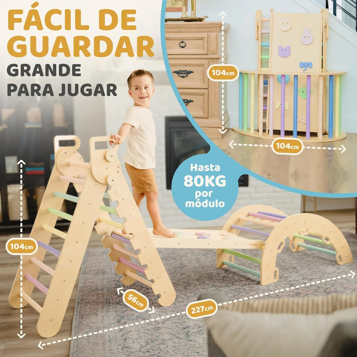 9 em 1 Triângulo Pikler Montessori Grande de 1 a 7+ anos, 5 Ângulos Ajustáveis, Parque Infantil Interno e Externo em Madeira para Escalada com Arco Pikler e Rampa Pikler para Crianças