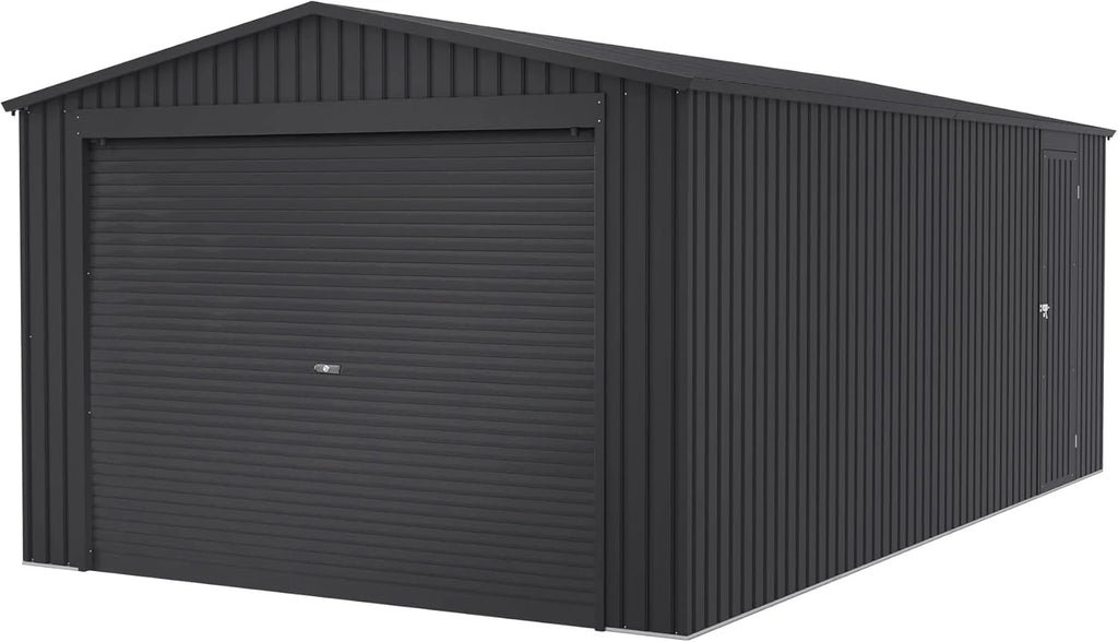 Wasabi - Garagem Metálica 19,52m2 Jarama – Portão Amplo Enrolável - Abrigo Exterior para Carros - Fecho de Segurança com Chave - Porta Lateral Pedonal - Garagem de Armazenamento para Jardim – 576x338x243cm