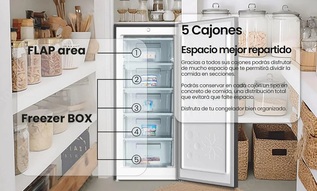 INFINITON Congelador Vertical CV-140L25XEQ, 145 Litros, E, Função Congelamento Rápido, Congelador 4****, Gaveta com Aba, Puxador integrado, Porta reversível, Inox