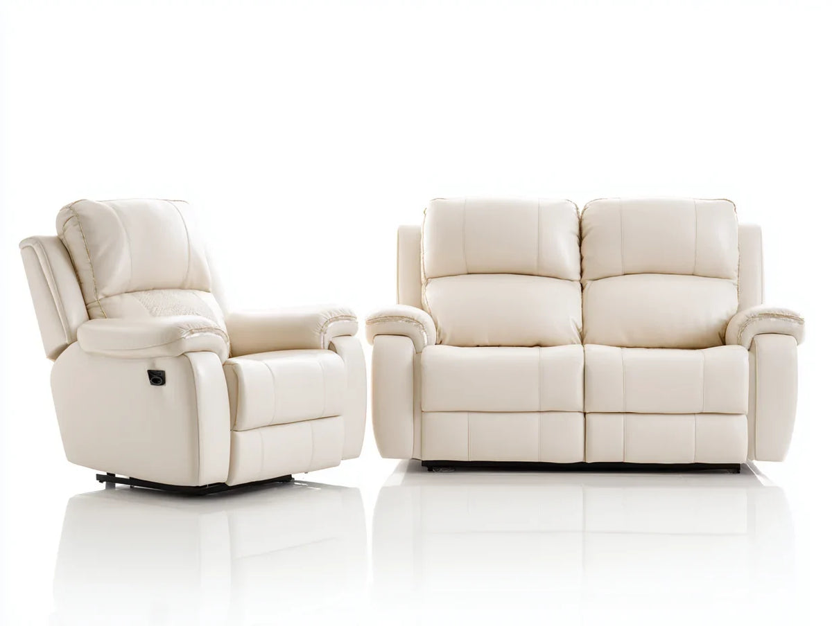 Conjunto de sofás reclináveis de couro sintético com função relax 168x95x102 cm - bege - design moderno para sala de estar