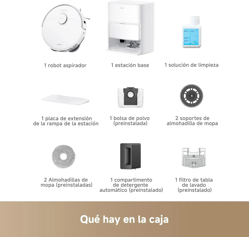 Mova P50Pro Ultra Robô Mopa e Aspirador de Pó, 19.000 Pa, Autodescarga e Autolimpeza com Água Quente a 75°C, Mopa Extensível, Navegação LDS+IA RGB, Evita Obstáculos, Ideal para Pelos de Animais e Tapetes