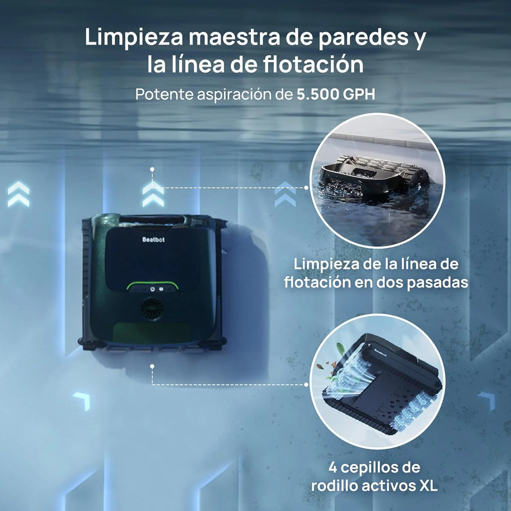 Beatbot AquaSense 2 Pro - Robô Aspirador de Piscina, Limpeza 5 em 2 Inigualável, Limpa a Superfície da Água com Navegação Remota, Estacionamento em Superfície, Clareia a Água, para Piscinas