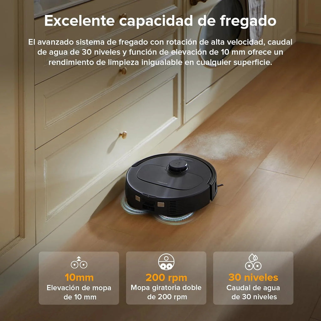 roborock Robô Aspirador Q Revo Master, 8000Pa de Sucção, Duas Esfregonas Giratórias e Eleváveis, Escovas Anti-emaranhamento, Tecnologia Reativa para Evitar Obstáculos, Navegação e Mapeamento, Preto