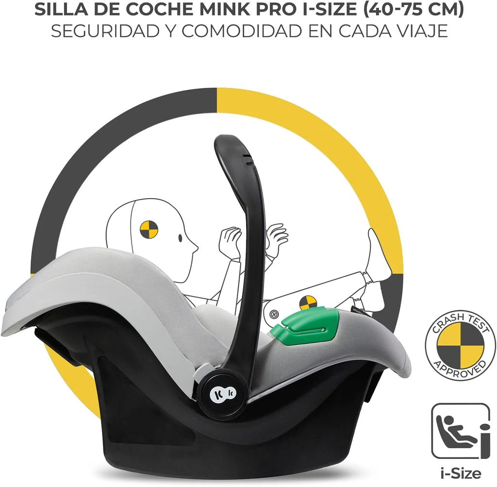 Kinderkraft MOOV XL 3 em 1, Carrinho de Bebê até 27 kg, com Cadeira Auto I-SIZE 40-75 cm, Dobrável, Amortecido, Conversível, Alcofa XL, Com acessórios, Cinza Claro