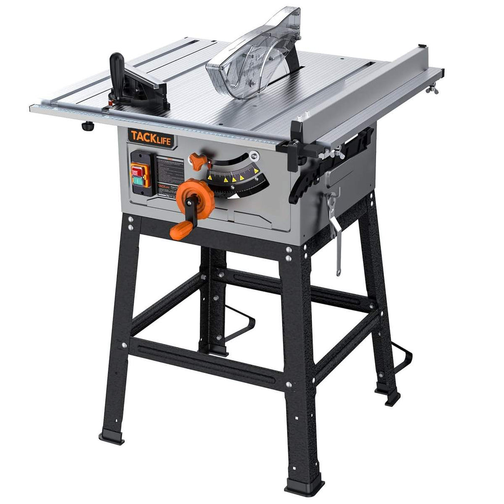 2026 Serra de mesa TACKLIFE de 10 polegadas, motor de 15 amperes, lâmina de 24 dentes, 4800 RPM, corte chanfrado de 45°, modelo MTS01A