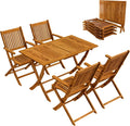 CASARIA® Conjunto de Mesa e 4 Cadeiras para Jardim Externo FSC® Madeira de Acácia Conjunto de Jantar Varanda Terraço Pátio 5 Peças Mesa Dobrável Assentos Braços Durável Resistente às Intempéries 120 x 70 cm