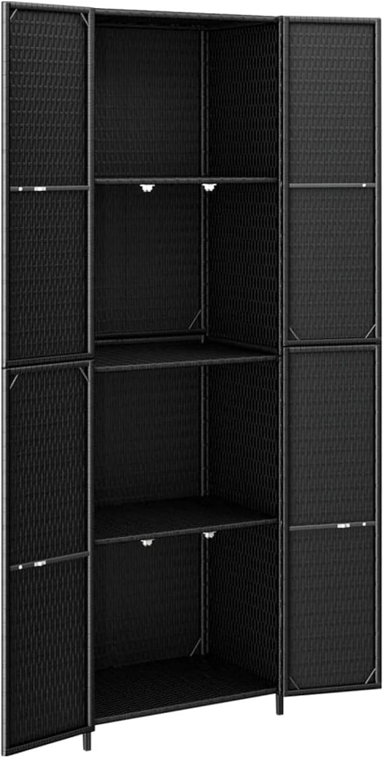 Armário de armazenamento de jardim em vime PE preto, baús de jardim externos 59x40x180 cm