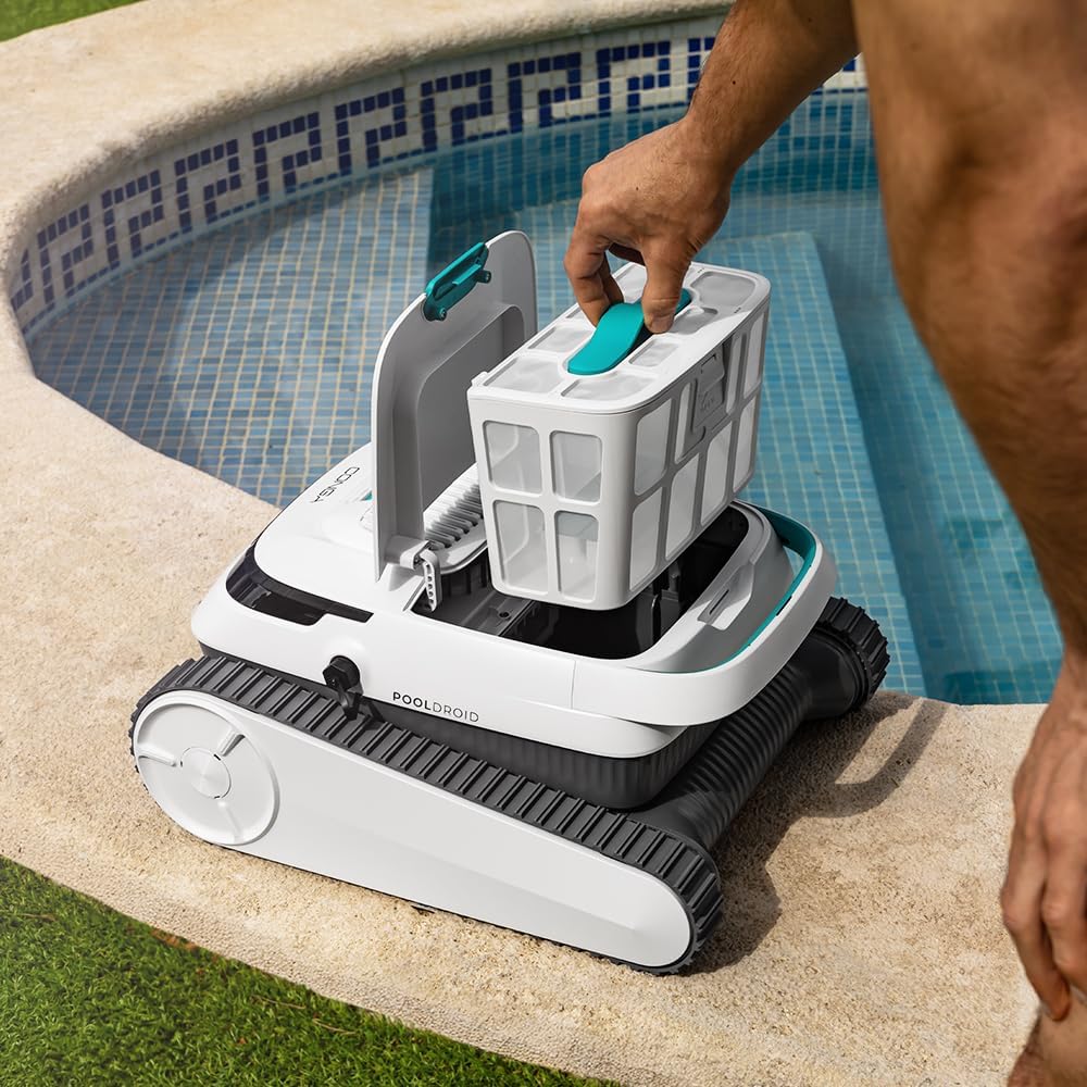 Robô Limpa-piscinas Cecotec para Fundos, Paredes e Linha de Água Conga Pooldroid 5000 TotalClean Pearl. Superfícies 100m2, Inclinação Máx 90º, Limpeza Ordenada, Autonomia 100min, Capacidade 4L