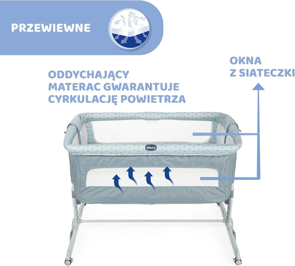 Chicco Next2Me Dream Berço Co-Sleeping - Para Dormir ao Lado do Bebê, Colchão, Função de Balanço, Lateral Rebatível, Ajuste de Altura, Janelas de Rede, Rodas e Bolsa de Viagem, 0-6 meses, 9 kg