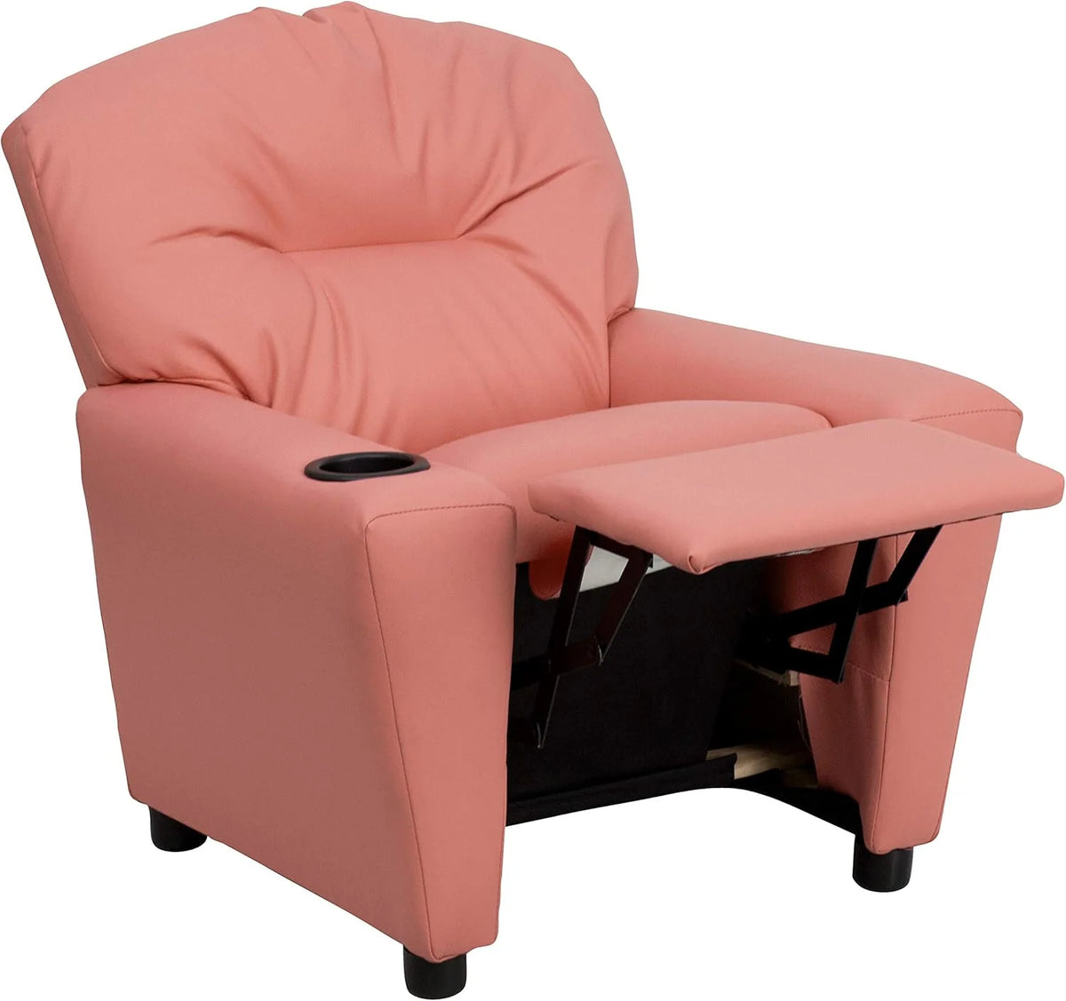 Poltrona Reclinável Infantil Contemporânea Flash Furniture com Porta-Copos, Madeira, Vinil Bege, 66,04 x 53,34 x 53,34 cm