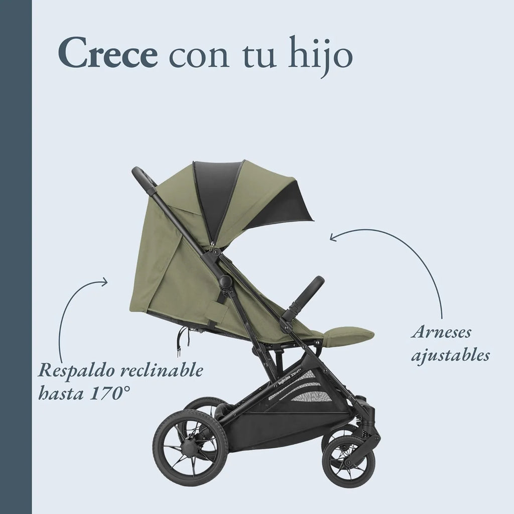 Carrinho de Passeio Inglesina Zenit 2, Sequoia Green, Compacto e Leve, Até 22 kg, Encosto Reclinável 170°, Rodas com Suspensão, Assento Amplo, Exclusivo Amazon