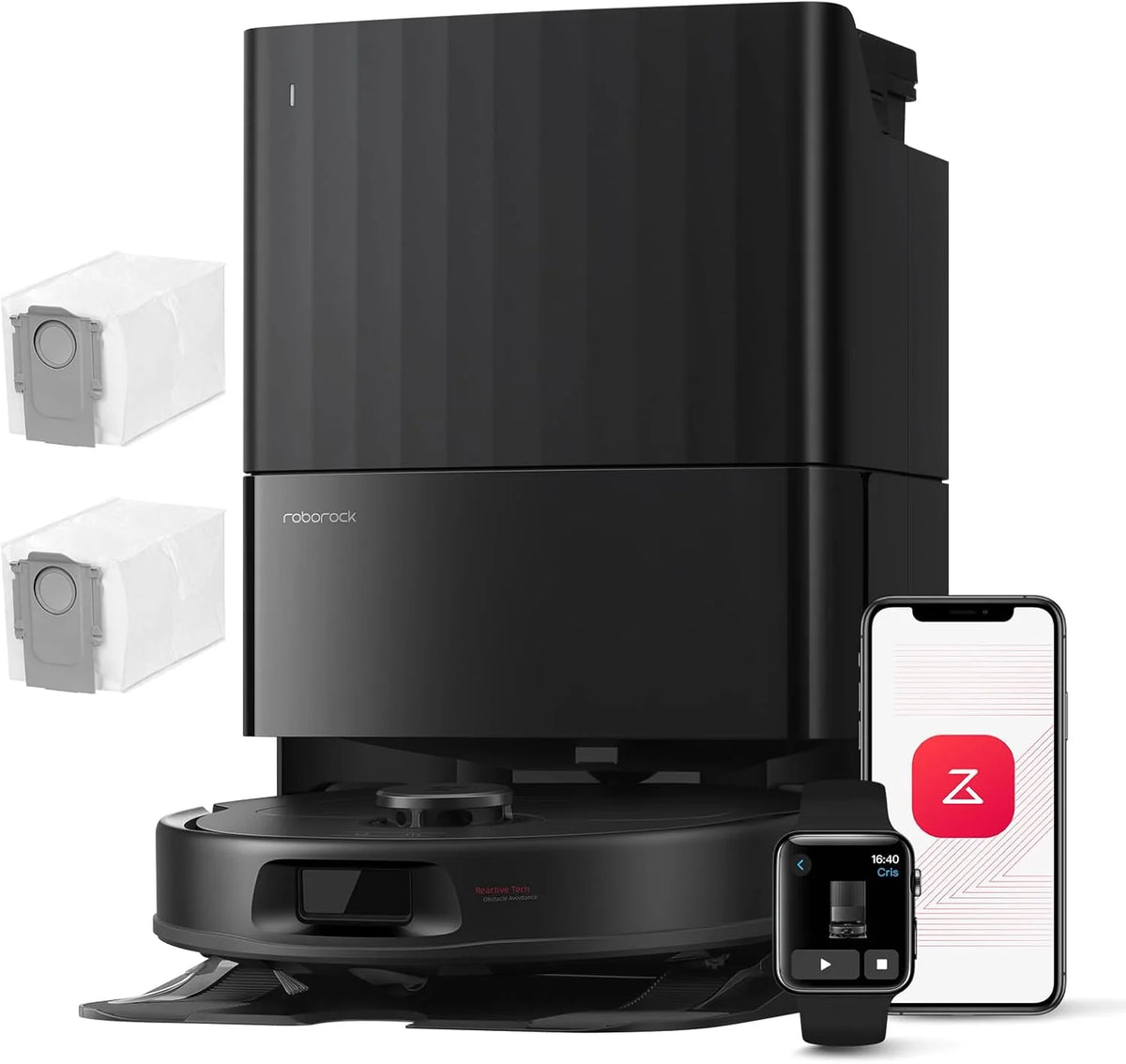 roborock Robô Aspirador Q Revo Master, 8000Pa de Sucção, Duas Esfregonas Giratórias e Eleváveis, Escovas Anti-emaranhamento, Tecnologia Reativa para Evitar Obstáculos, Navegação e Mapeamento, Preto