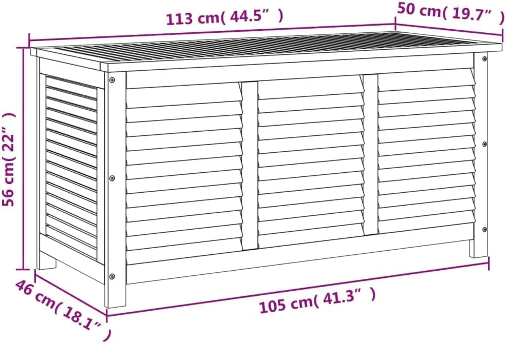 Baú de Armazenamento em Madeira de Acácia, Baú de Armazenamento, Banco de Armazenamento, Caixa de Armazenamento para Jardim, para Interiores e Exteriores, 113 x 50 x 56 cm