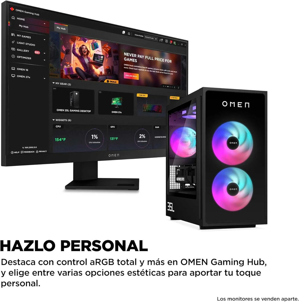 HP Desktop Gaming OMEN 35L GT16-0067ns (Processador AMD Ryzen 7 8700F, 32GB RAM DDR5, 1TB SSD PCIe Gen4, NVIDIA GeForce RTX 5070 12GB, FreeDOS) - Preto