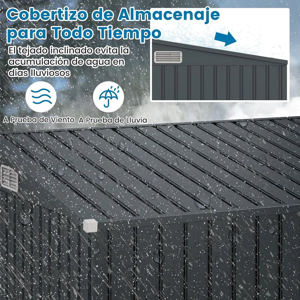 COSTWAY Abrigo de Jardim Exterior, 235 x 117 x 185 cm, Abrigo de Jardim Exterior com 2 Portas, Telhado Inclinado, Abrigo Organizador de Metal Galvanizado, Organizador de Ferramentas para Jardim e Pátio