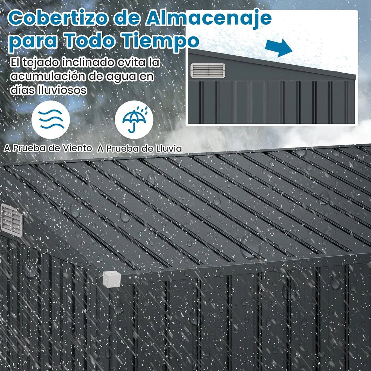 COSTWAY Abrigo de Jardim Exterior, 235 x 117 x 185 cm, Abrigo de Jardim Exterior com 2 Portas, Telhado Inclinado, Abrigo Organizador de Metal Galvanizado, Organizador de Ferramentas para Jardim e Pátio